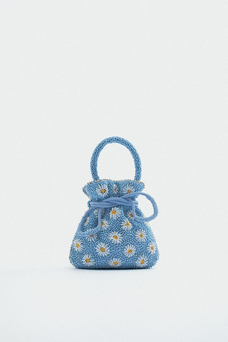 NWT. Zara Blue Beaded outlets Mini Bucket Bag.